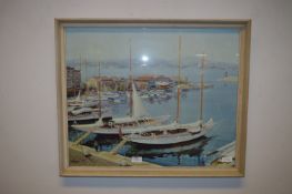 Framed Coloured Print - Yachts in Harbour