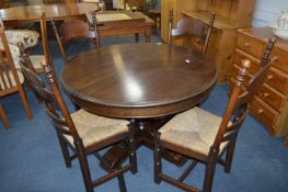 Oak Circular Extending Dining Table with Four Rush