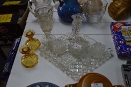 Glass Dressing Table Set, Vase, Candlesticks, etc.