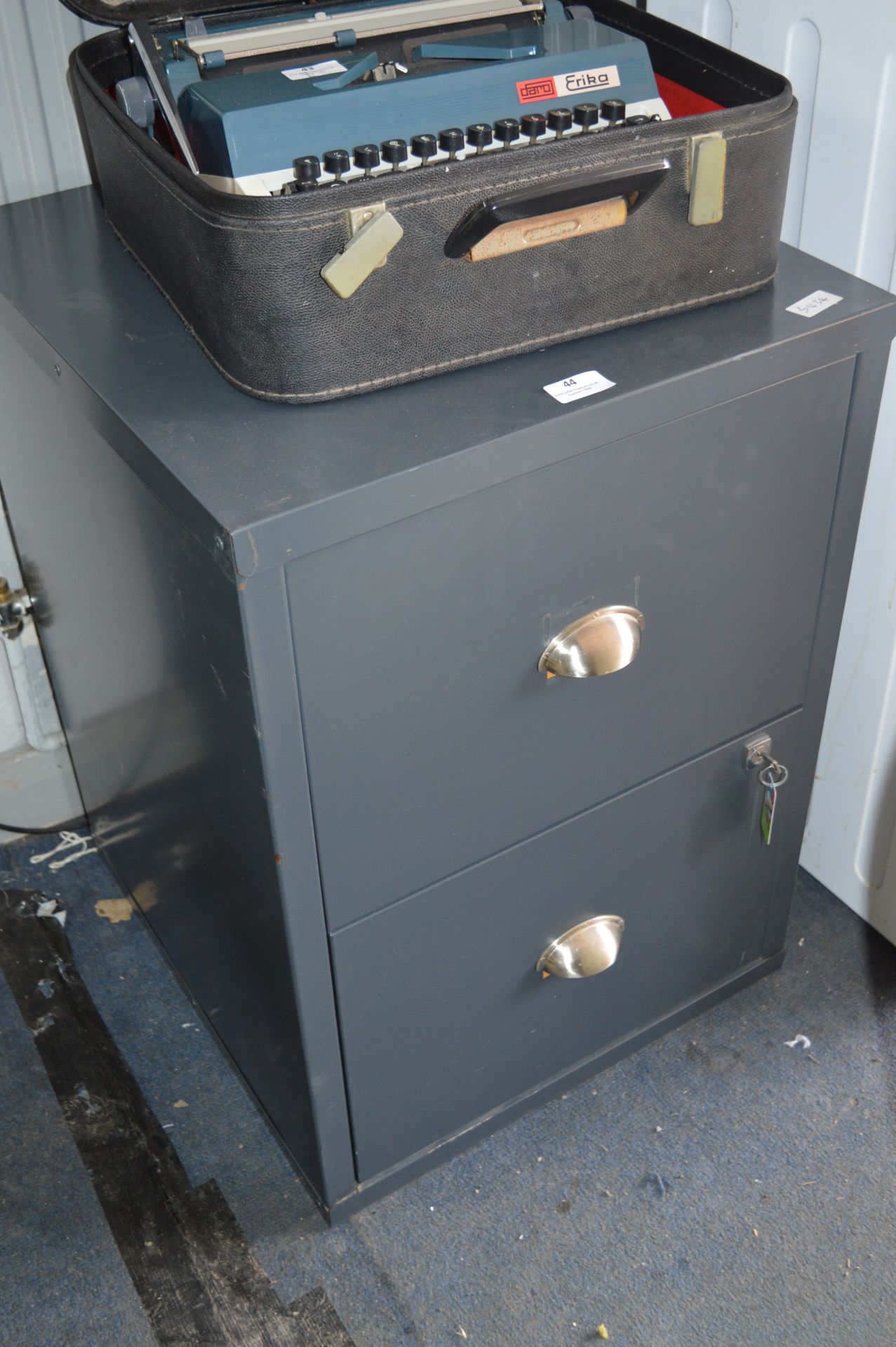 Grey Metal Two Drawer Filing Cabinet