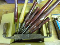 Box Containing Record Lathe, Chisels and a Spoke S