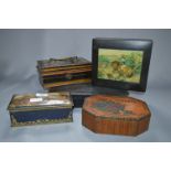 Sewing Box, Cash Tin, Biscuit Tin and Contents of Cigarette Cards