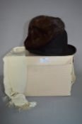 Lincoln Bennett & Co Bowler Hat, White Scarf and Fur Hat with Box