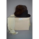 Lincoln Bennett & Co Bowler Hat, White Scarf and Fur Hat with Box