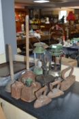 Paraffin Lamp, Copper Posers, Iron Weights and Irons