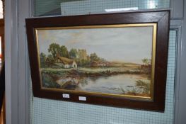 Framed Watercolour Country Cottage Church Scene - E.Widd 1923