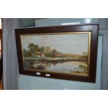 Framed Watercolour Country Cottage Church Scene - E.Widd 1923