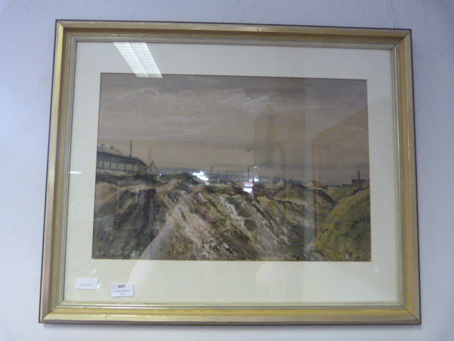 Gilt Framed Watercolour - Industrial Town Scene by Bell Foster