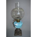 Blue Glass Metal Based Victorian Oil Lamp