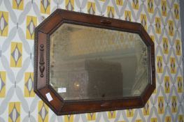 1930's Oak Framed Bevelled Edge Wall Mirror