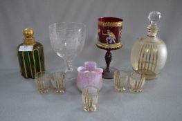 Coloured Glassware, Decanter Set, Goblets, Green B