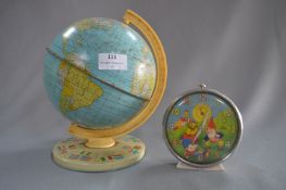Tin Plate Globe and Noddy Alarm Clock