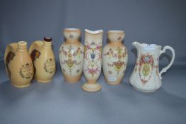Set of Crown Devon Vases, Jug and Two Decanters