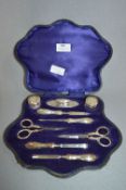 Cased Hallmarked Silver Travelling Vanity Set - Chester 1910