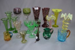 Coloured Glassware Vases, Goblets, Jug, etc.