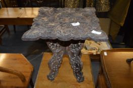 Indian Carved Wood Folding Side Table