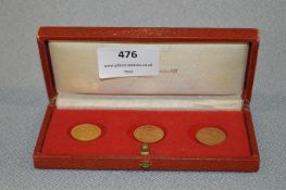 Cased Set of Three Half Sovereigns - 1912, 1914 and 1982 Approx 12g Total