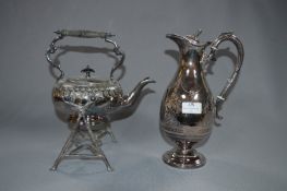 Britannia Metal Plated Spirit Kettle and Silver Plated Hot Water Jug