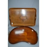 Mahogany Kidney Shaped Gallery Tray and an Inlaid Tray