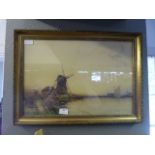 Gilt Framed Watercolour - Windmill River Scene by Hubert Coop