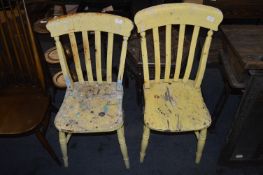 Pair of Yellow Painted Kitchen Dining Chairs