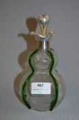 Silver 800 Topped Glass Scent Bottle with Green Glass Tube Lines