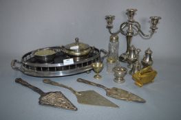 Silver Plated Ware; Gallery Tray, Candle Stand