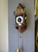 Wood Cased Dutch Wall Clock with Brass Decoration