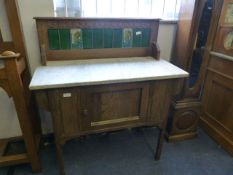 Oak Wash Stand with Marble Top and Tiled Back