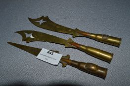 Three Trench Art Bullet Handled Brass Letter Openers