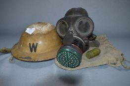 WWII Wardens Helmet and Gas Mask