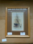 Small Framed Watercolour - Sailing Ship signed L.T.A 1886