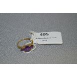 Ladies 9cT Gold Dress Ring set with Purple Stones
