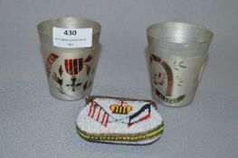 WWI Trench Art Beaded Purse and a Pair of Beakers