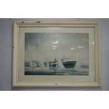 Framed Coloured David Bell Print - Norland Ferry at the Falkland Islands