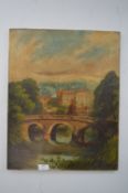 Victorian Oil Painting on Canvas - Country Mansion Signed L.D