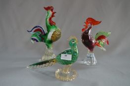 Murano Glass - Two Cockerels and a Pheasant