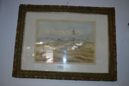 Gilt Framed Watercolour - Coastal Scene Lighthouse signed Williams 1938