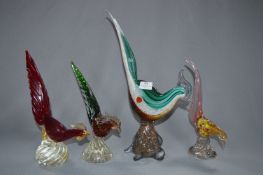 Four Murano Glass Bird Ornaments