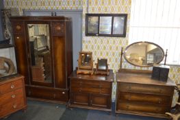 Oak Three Piece Bedroom Suite; Wardrobe, Dressing Table and Chest