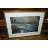 Framed Oil Painting on Board - Trout Fisherman A.E. Dray