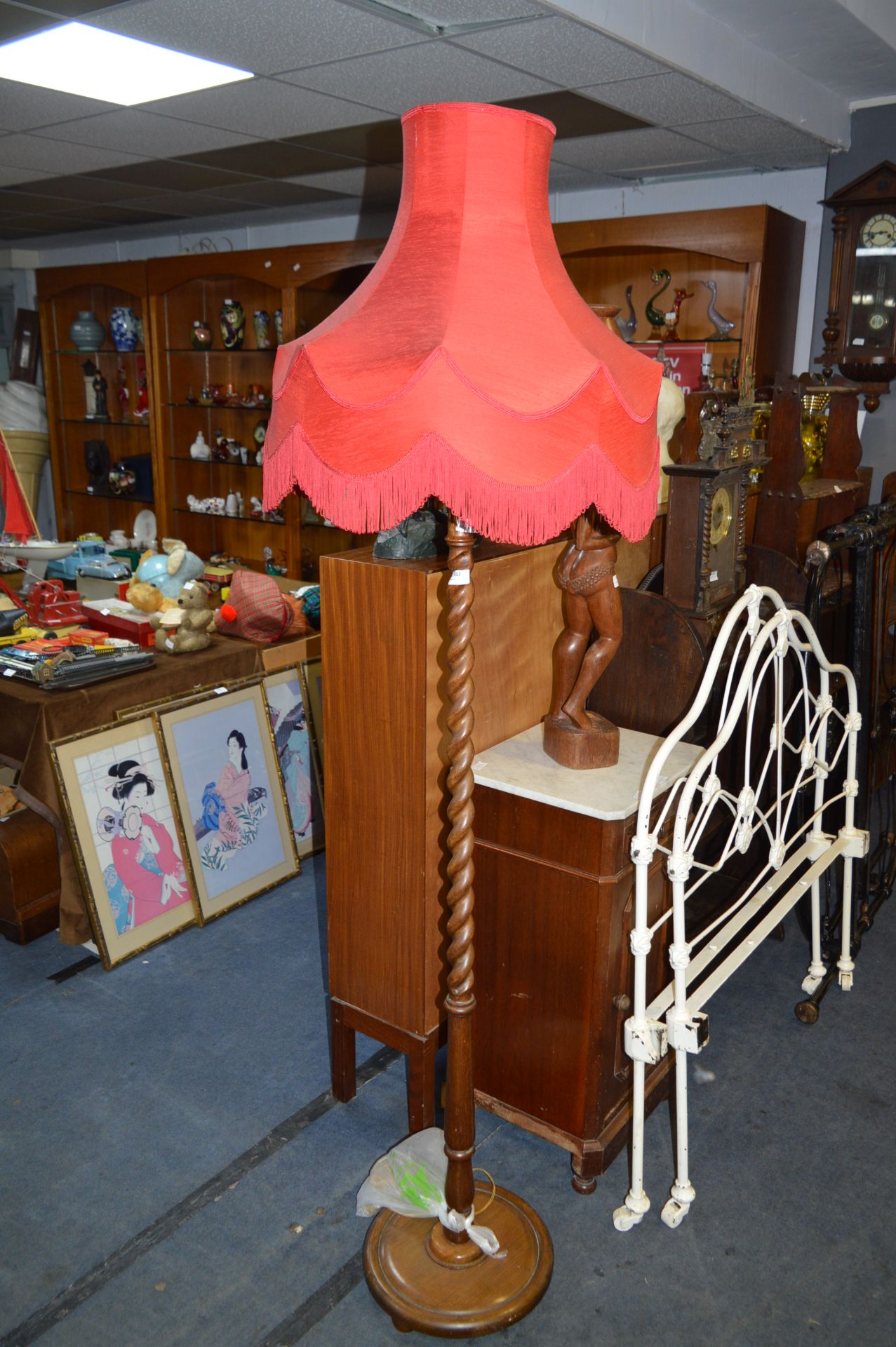 Oak Barley Twist Standard Lamp and Shade