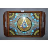 Edwardian Mahogany Inlaid Butterfly Tray with Masonic Emblem