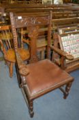 Carved Oak Highback Armchair