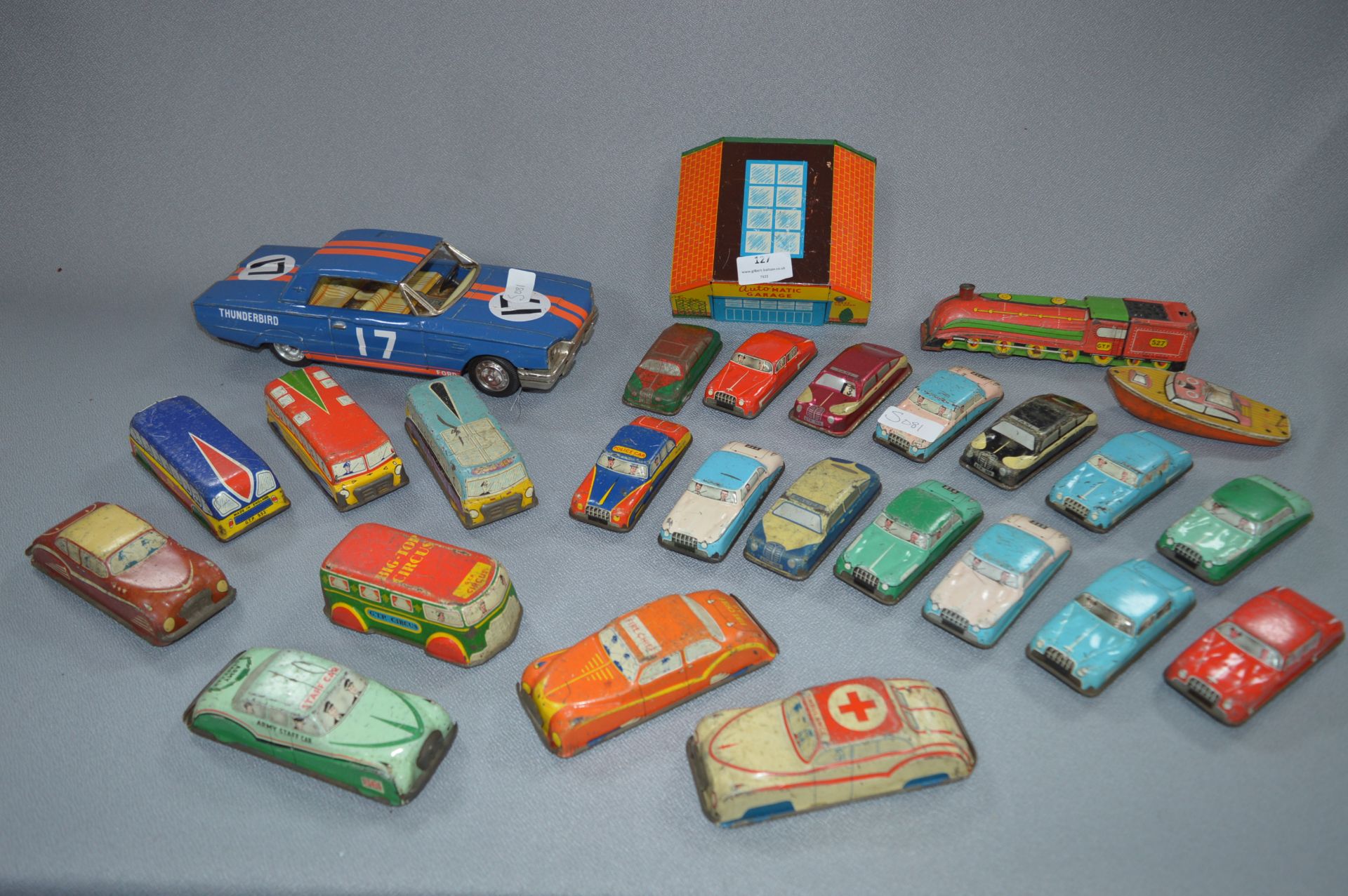 Collection of Tin Plate Friction Cars, Garage and