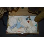 Suitcase and Contents of Needlework Table Linen