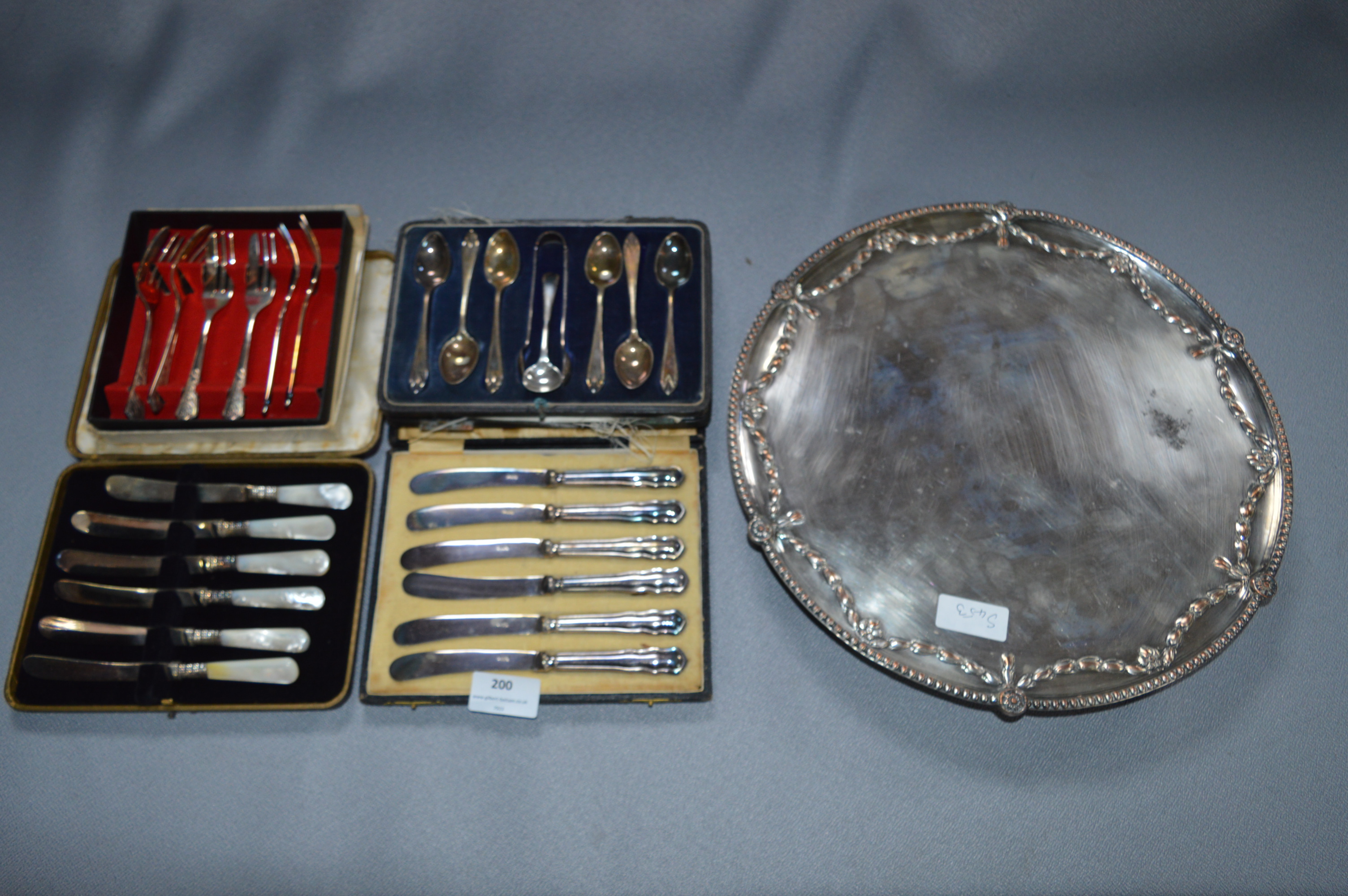 Silver Plated Tray and Boxed Cutlery Sets