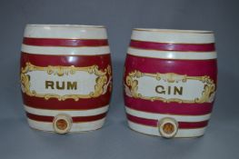 Pair of Victorian Purple & Gilt Pottery Rum and Gin Barrels