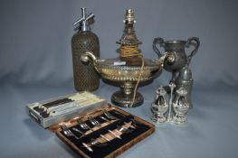 Silver Plated Greek Vase, Table Lamp, Soda Siphon, etc...