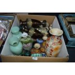 Box Containing Pottery and Glassware Vases, etc...